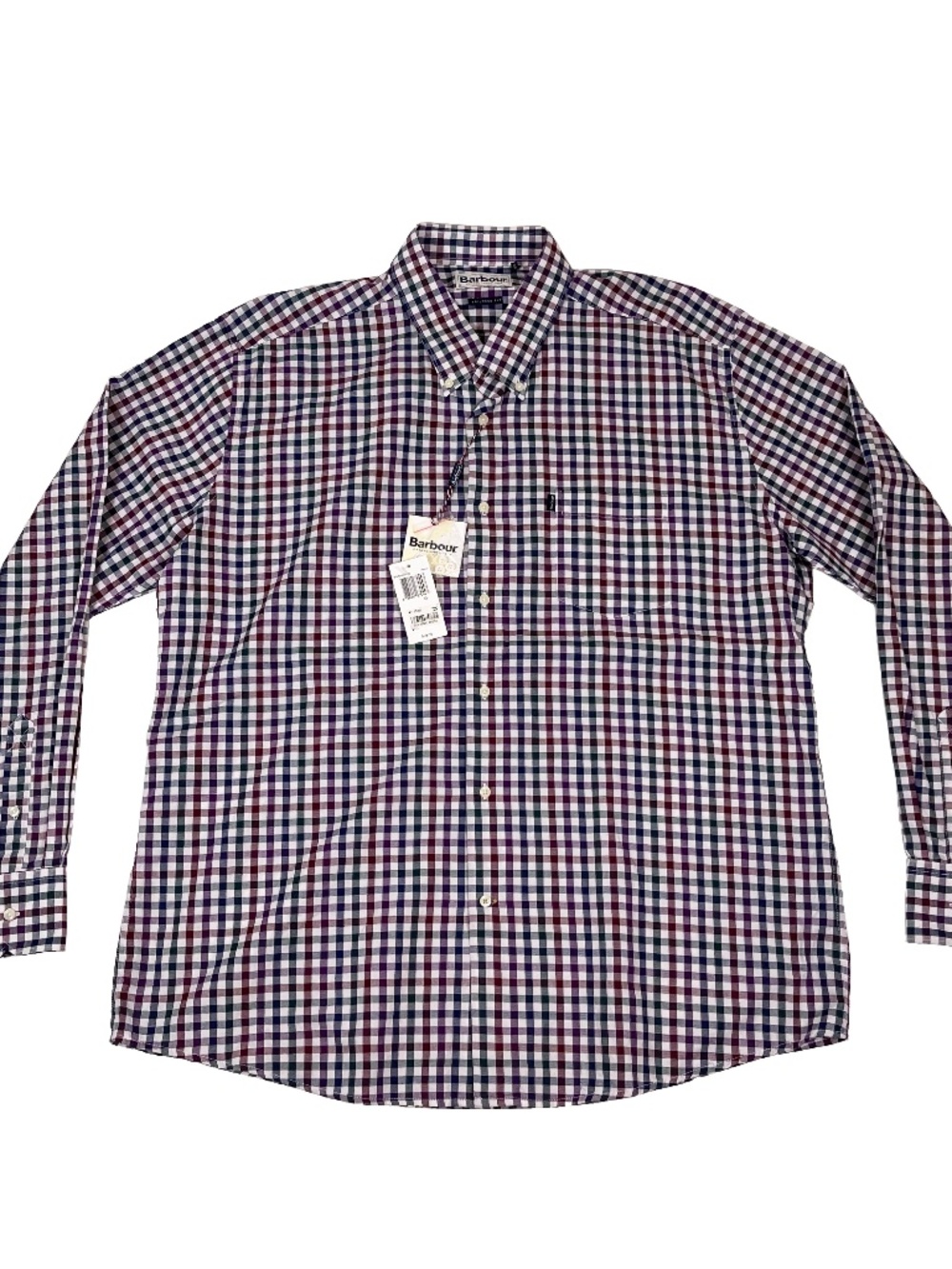 Barbour Shirt White Blue Purple Plaid Tailored Fit Pocket